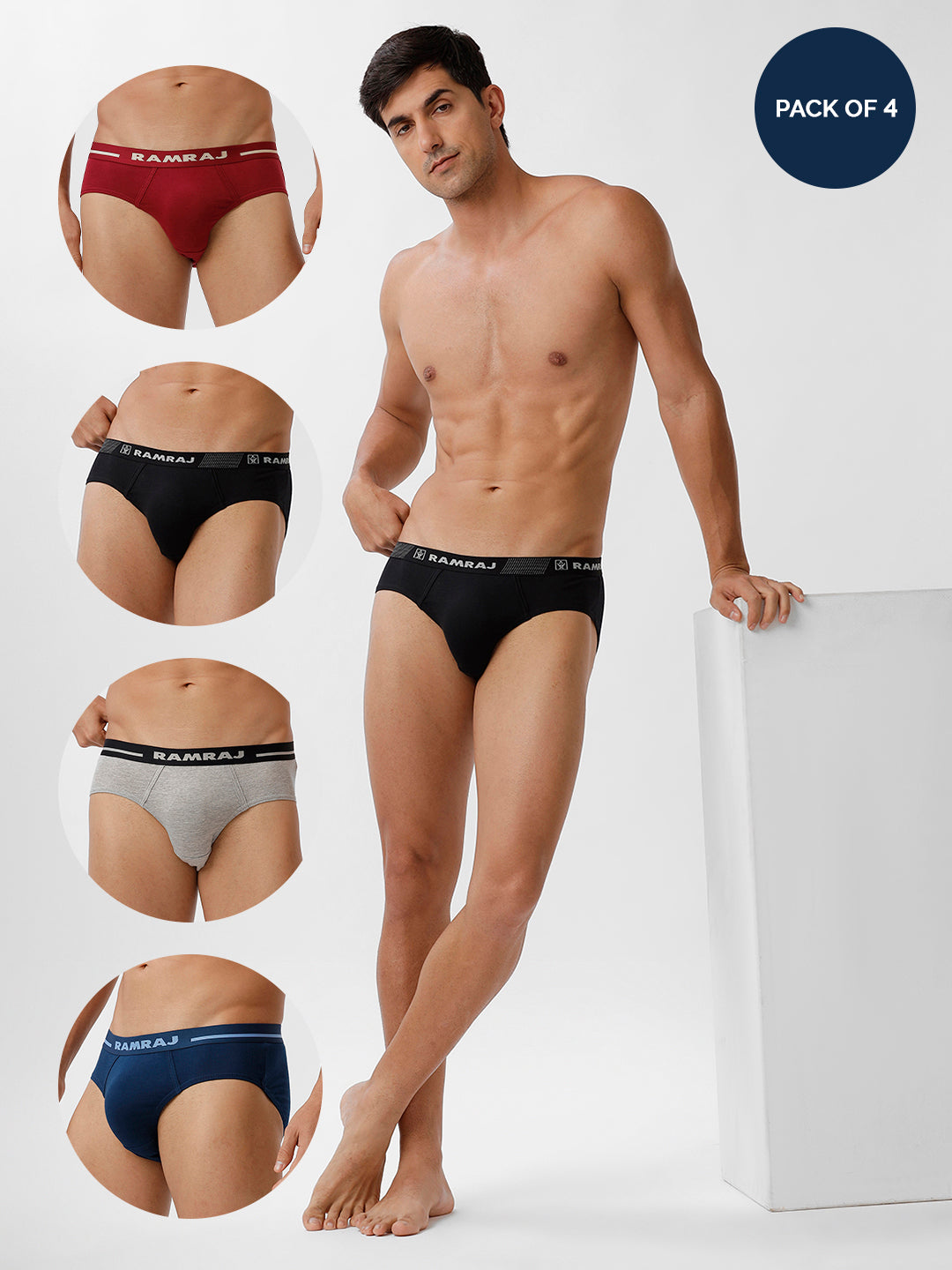 Men Briefs Outer Elastic 4 Pcs Combo SPBlue Cherry Black GreyMelange Suriya