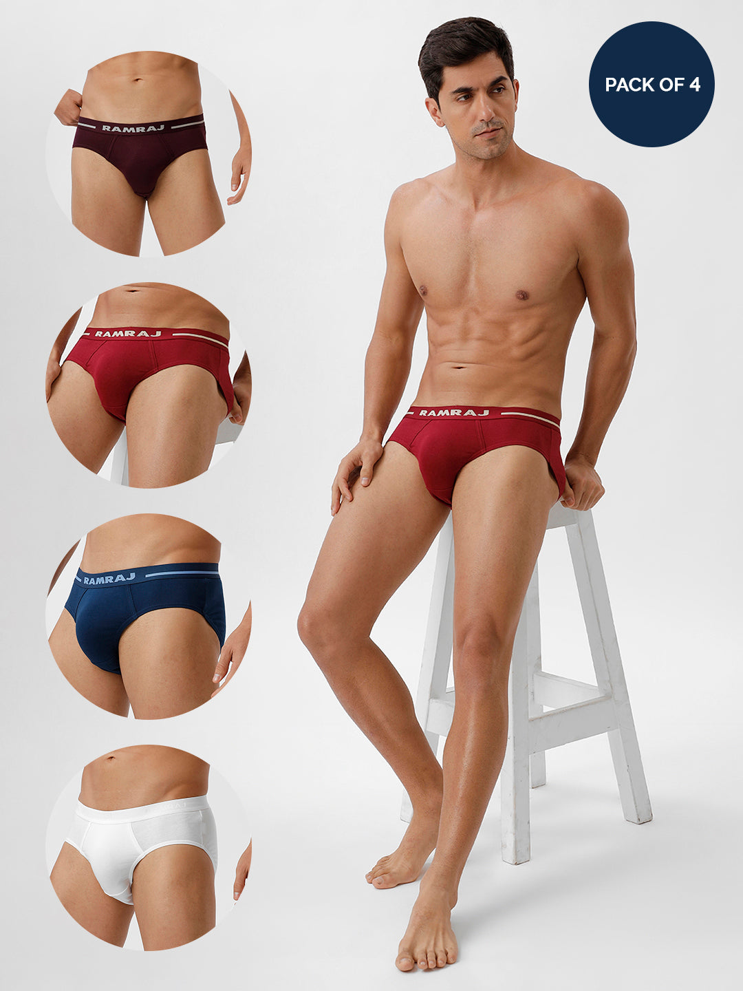 Men Briefs Outer Elastic 4 Pcs Combo GrapeWine SPBlue White Cherry Suriya