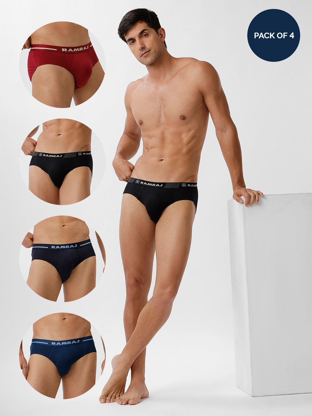 Men Briefs Outer Elastic 4 Pcs Combo Navy SPBlue Black Cherry Suriya