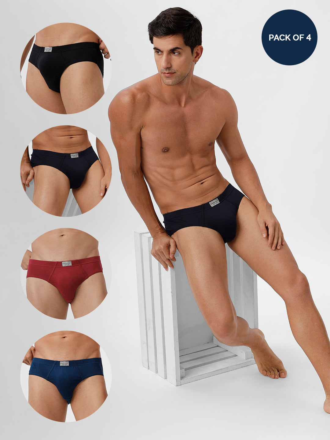 Men Briefs Inner Elastic 4 Pcs Combo Navy SPBlue Black and Cherry Suriya