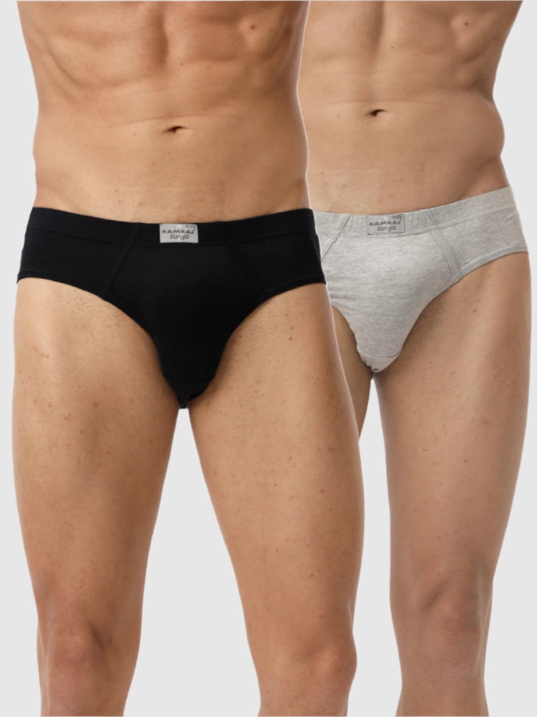 Men Briefs Inner Elastic 2 Pcs Combo Black and Grey Melange Suriya