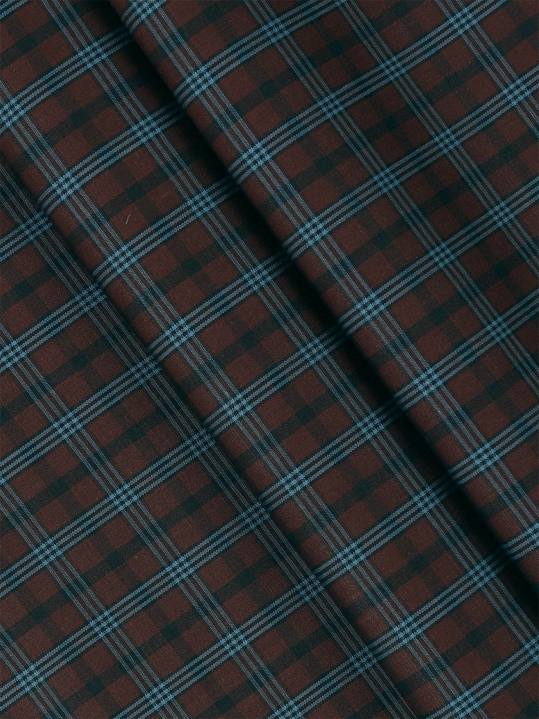 Men 100% Cotton Checked Shirt Fabric Brown with Blue Vibgiyor Bit