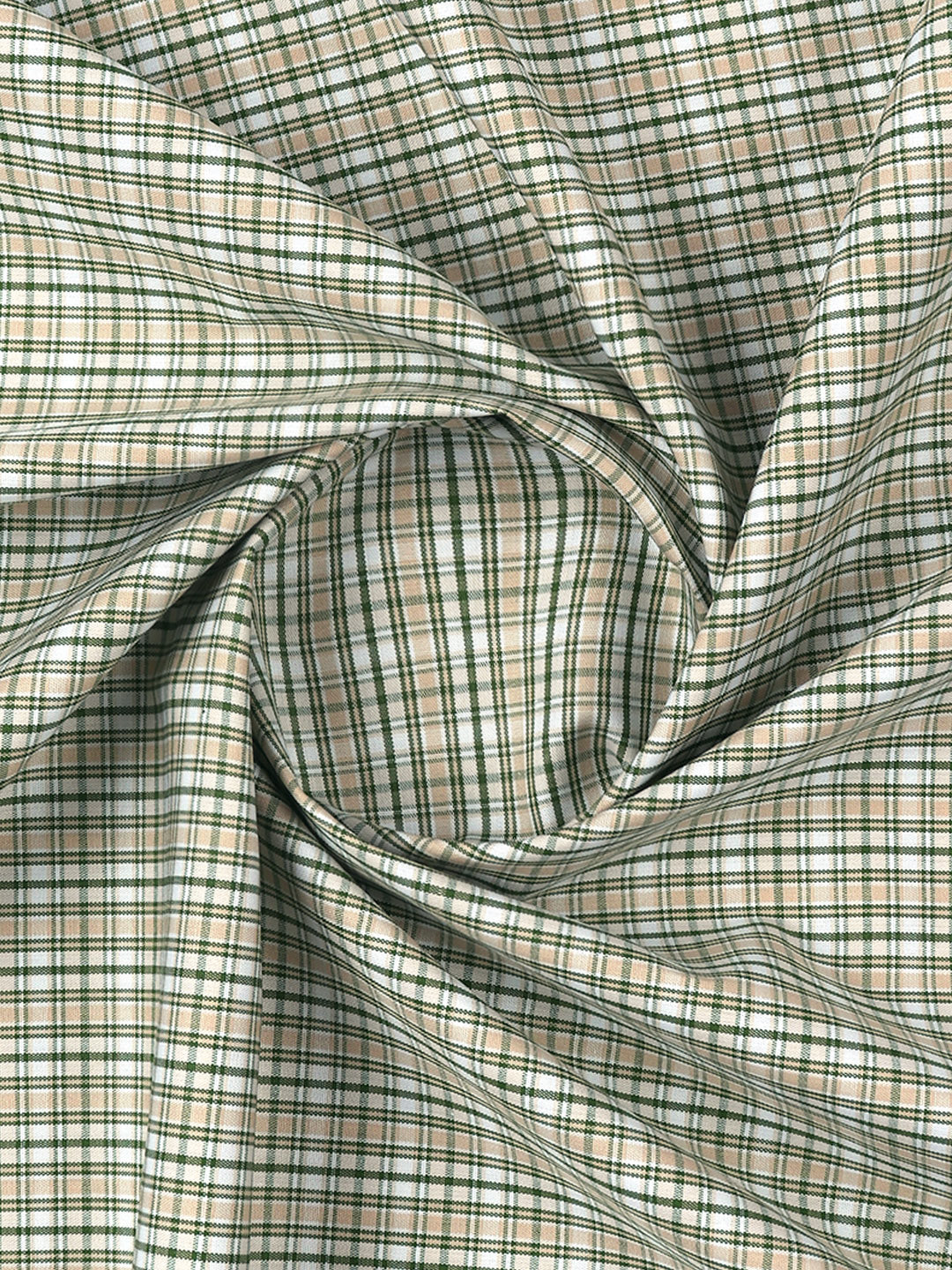 Men 100% Cotton Checked Shirt Fabric Green with Peach Vibgiyor Bit