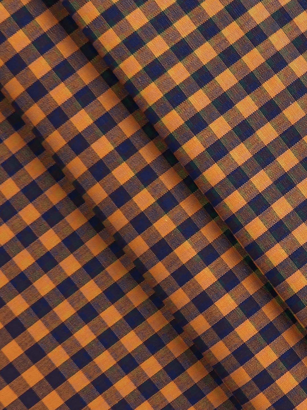 Men 100% Cotton Checked Shirt Fabric Orange with Blue Vibgiyor Bit