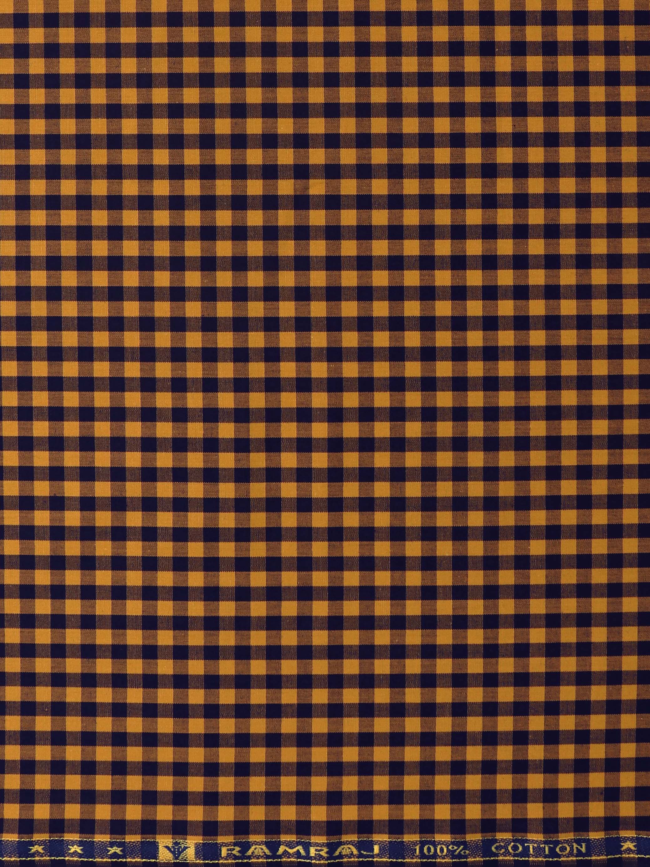 Men 100% Cotton Checked Shirt Fabric Orange with Blue Vibgiyor Bit