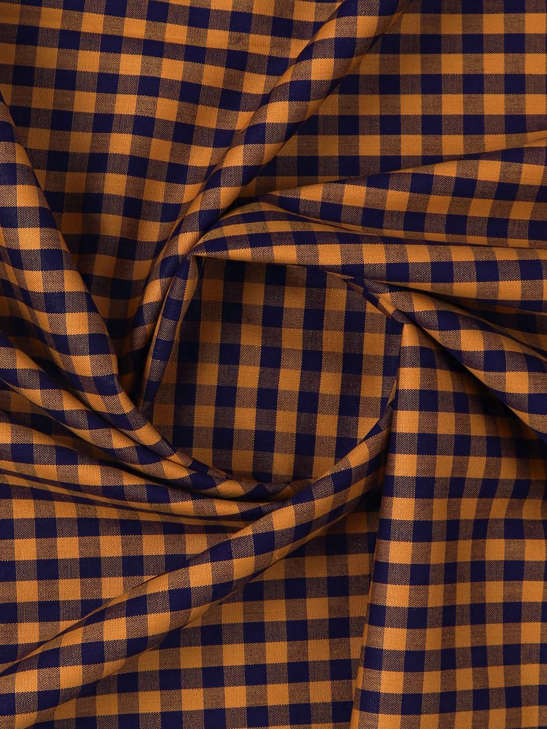 Men 100% Cotton Checked Shirt Fabric Orange with Blue Vibgiyor Bit