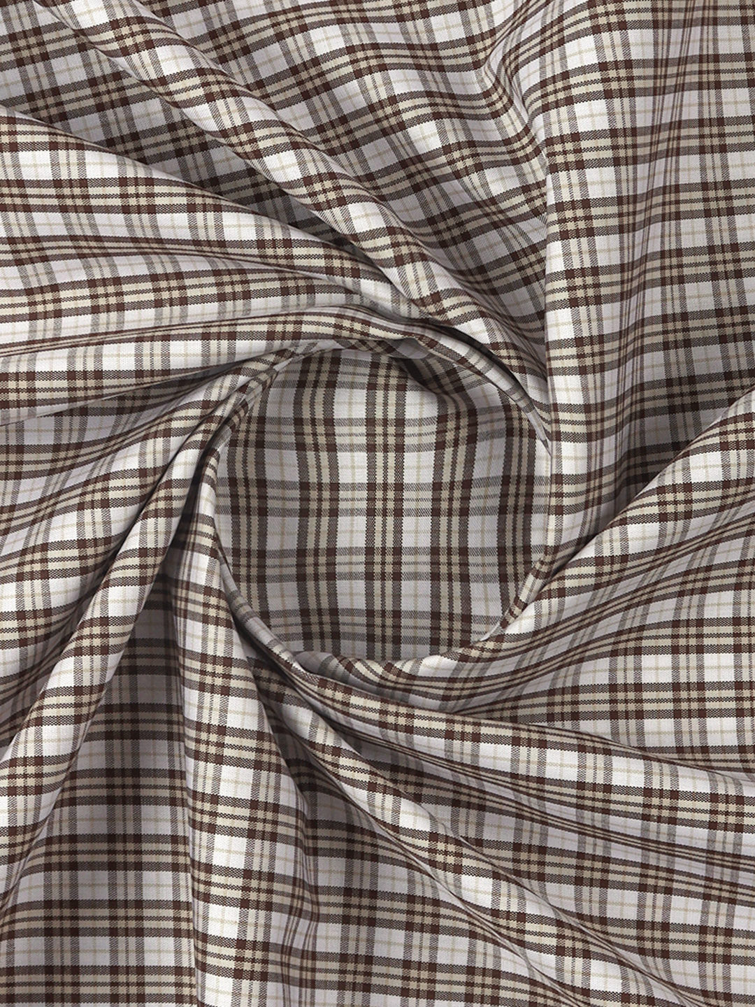Men 100% Cotton Checked Shirt Fabric Brown Vibgiyor