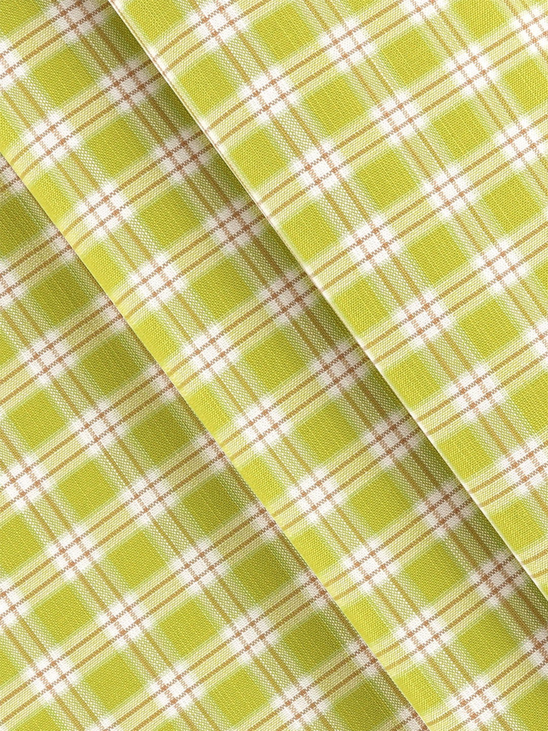 Men 100%Cotton Yellowish Green Checked Shirt Fabric Reality Cotton