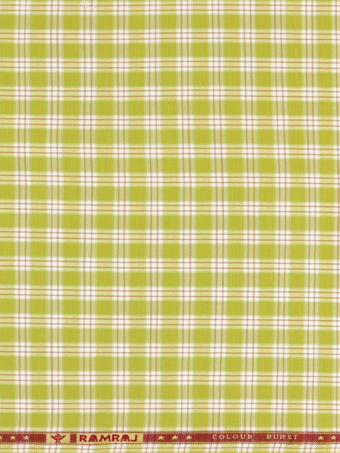 Men 100%Cotton Yellowish Green Checked Shirt Fabric Reality Cotton