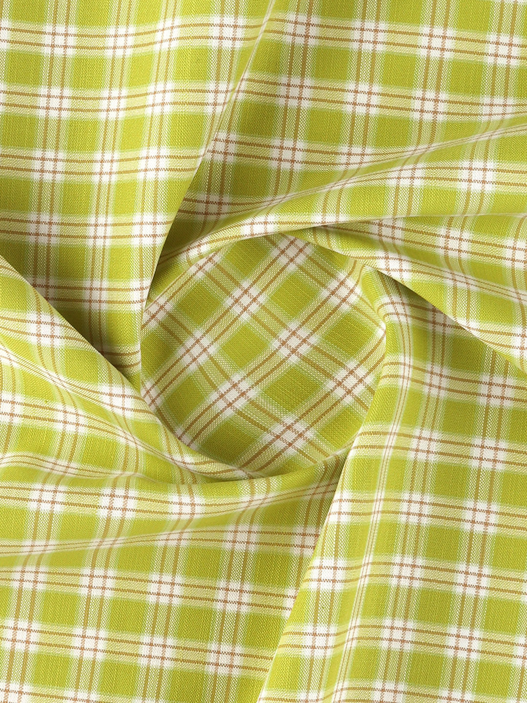 Men 100%Cotton Yellowish Green Checked Shirt Fabric Reality Cotton