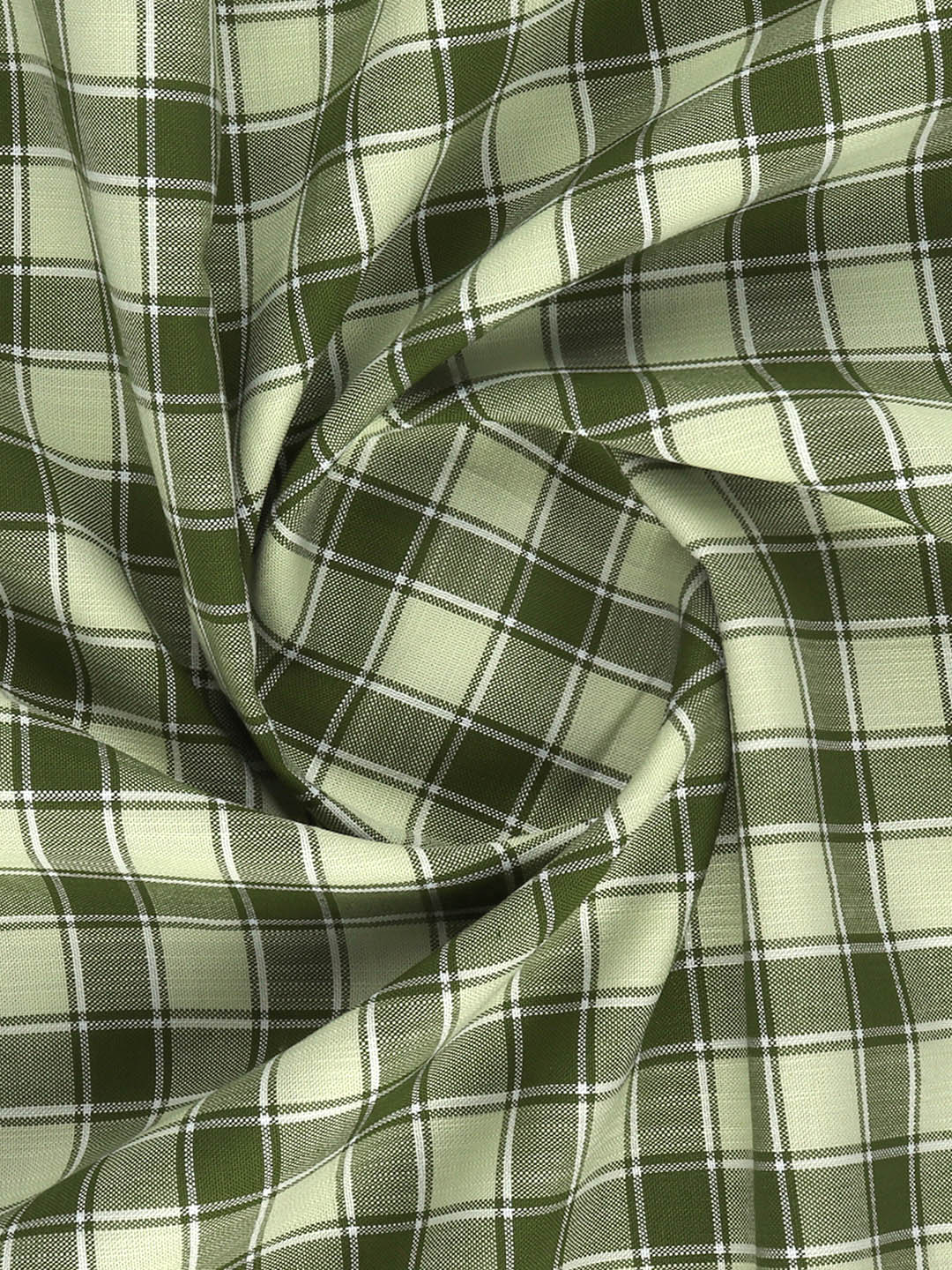 Men 100%Cotton Green Checked Shirt Fabric Reality Cotton