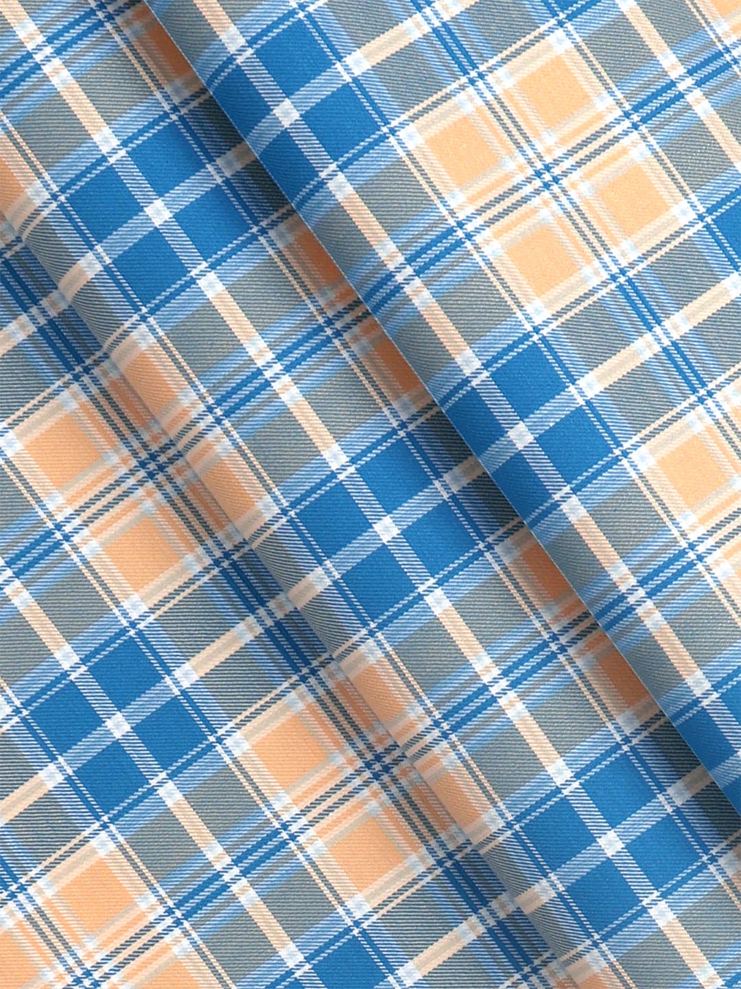 Men Giza Cotton Blend Checked Shirt Fabric Blue with Orange Cascade