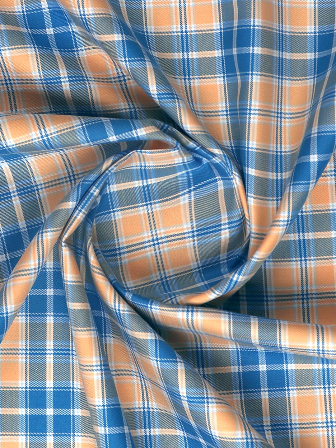 Men Giza Cotton Blend Checked Shirt Fabric Blue with Orange Cascade