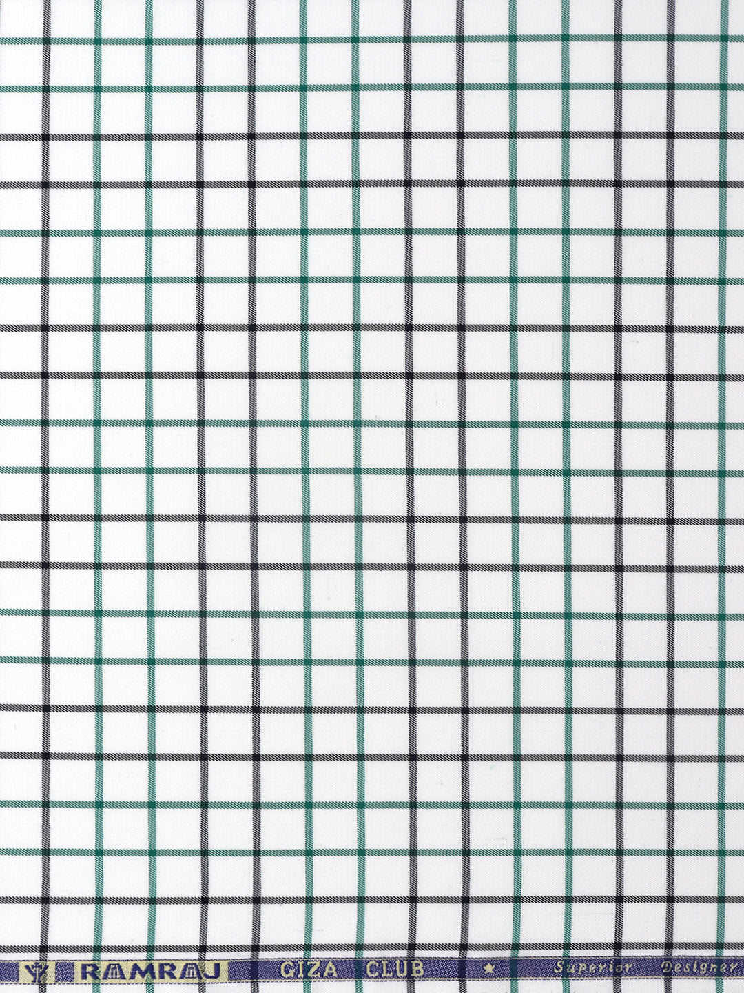 Mens Cotton Checked Shirt Fabric White with Green Cascade