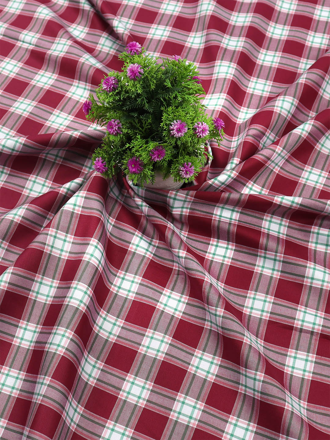 Cotton Purple & White Checked Shirt Fabric Cascade