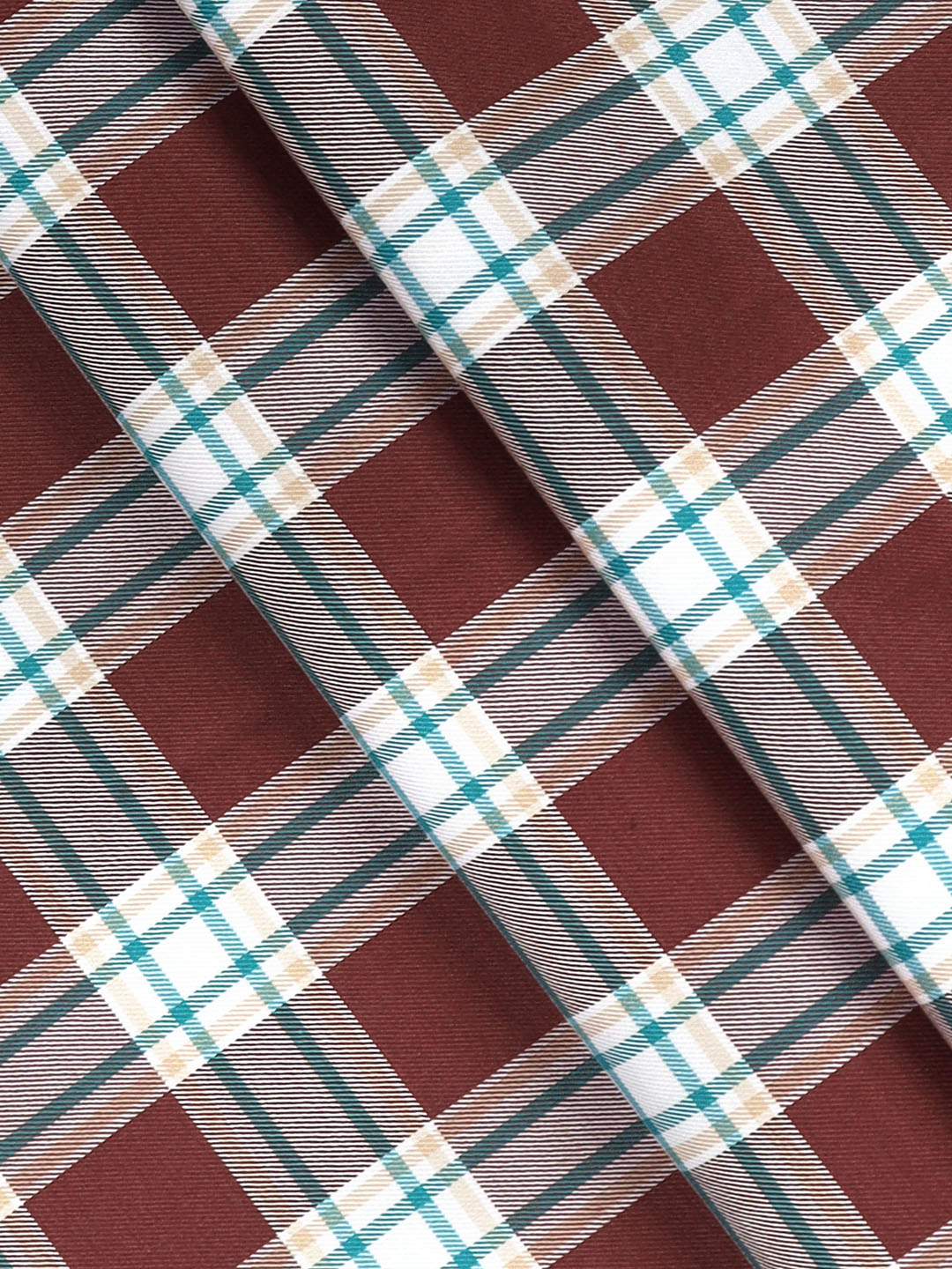 Cotton Brown & White Checked Shirt Fabric Cascade-Pattern view