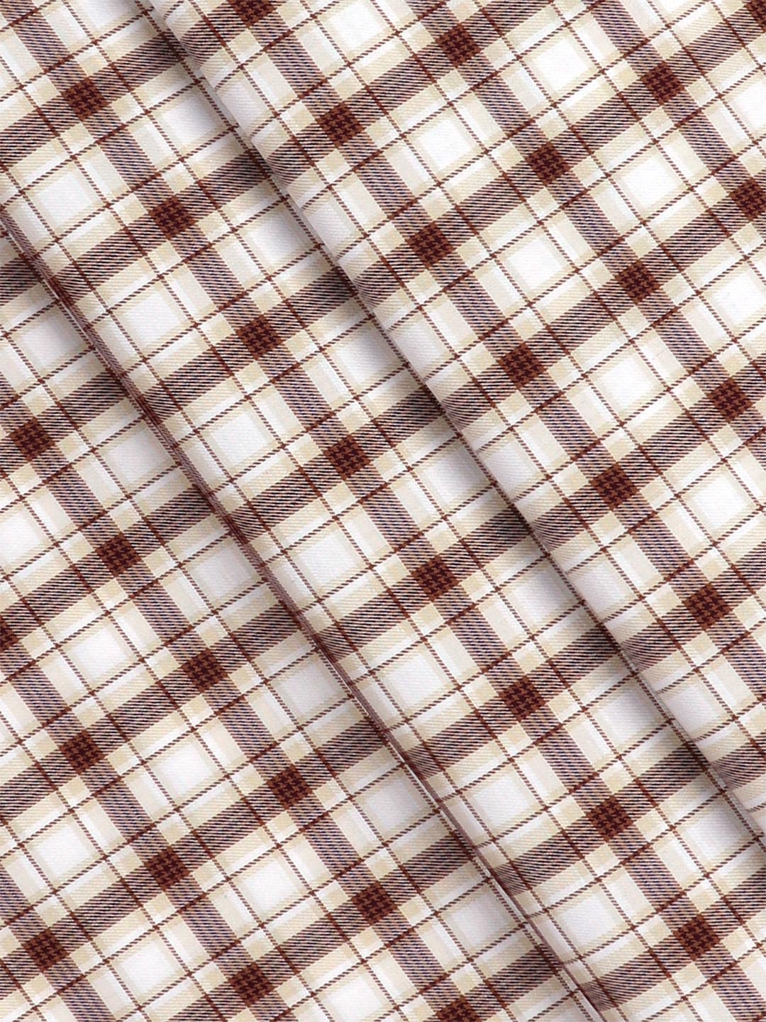 Men Cotton Checked White with Brown Shirt Fabric Cascade