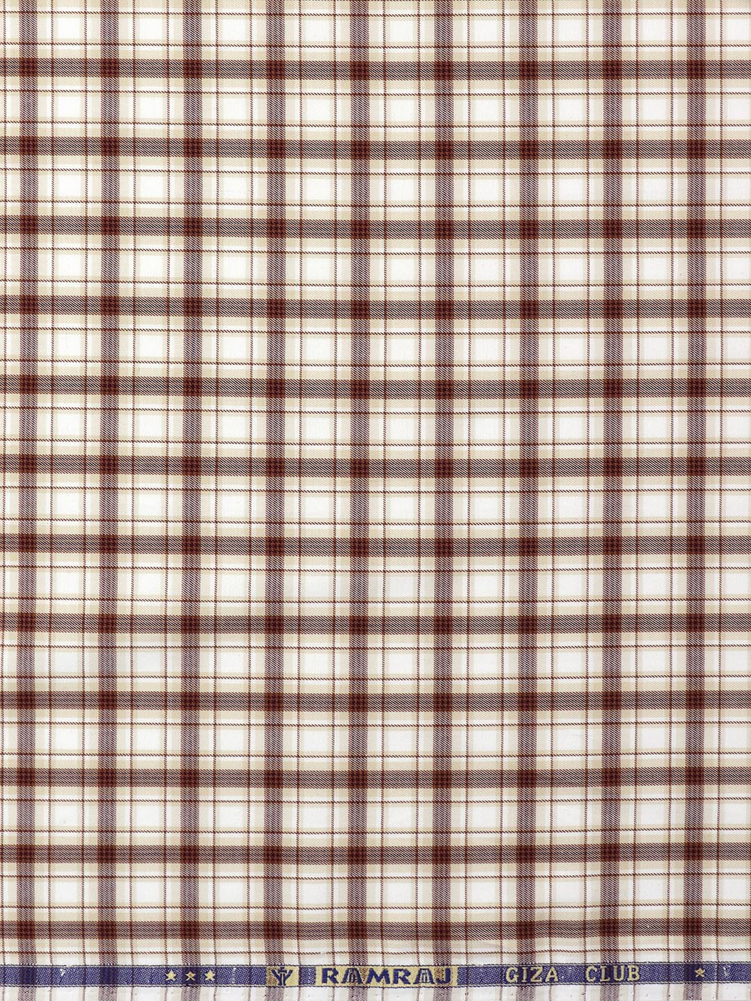 Men Cotton Checked White with Brown Shirt Fabric Cascade