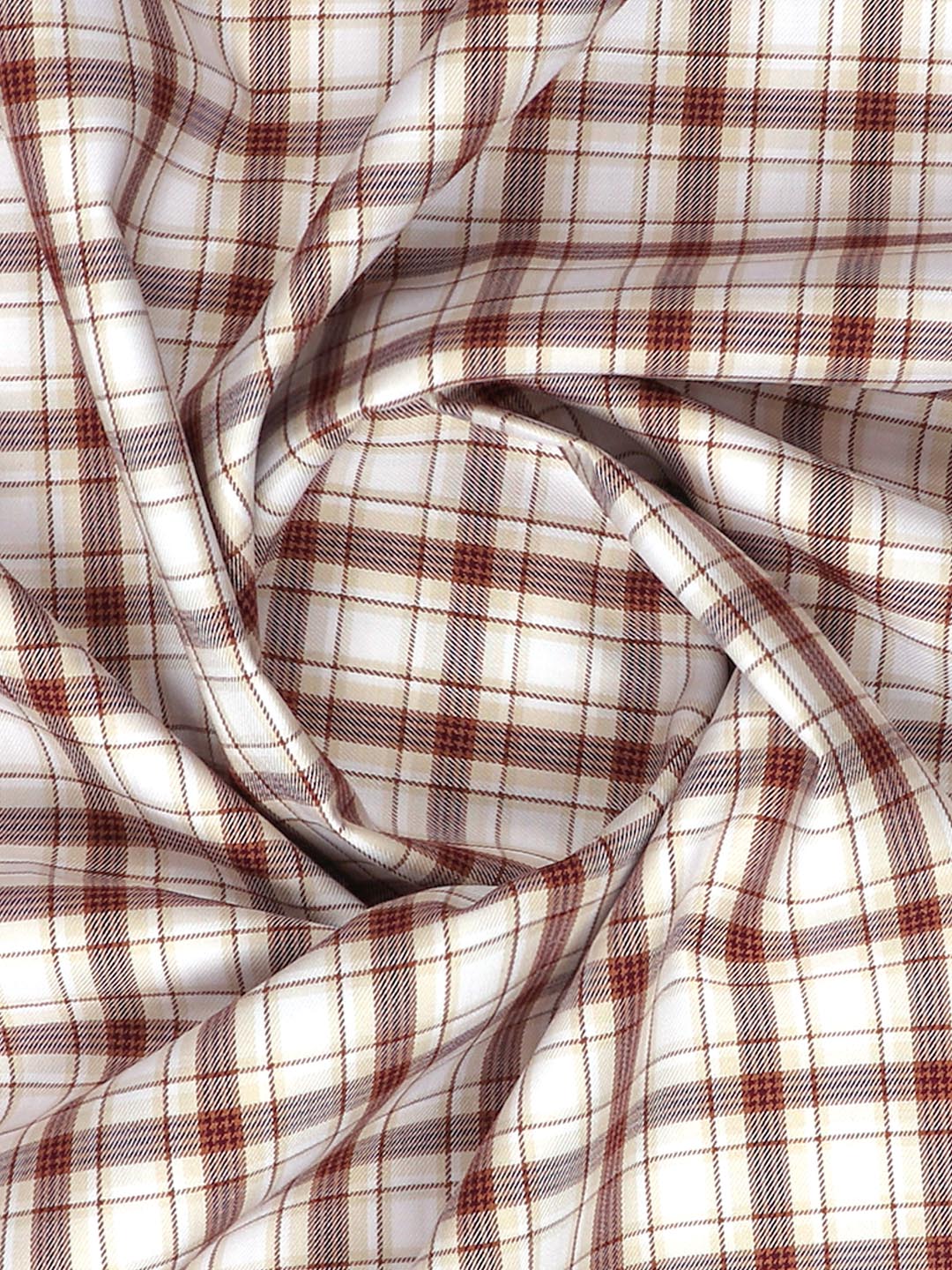 Men Cotton Checked White with Brown Shirt Fabric Cascade