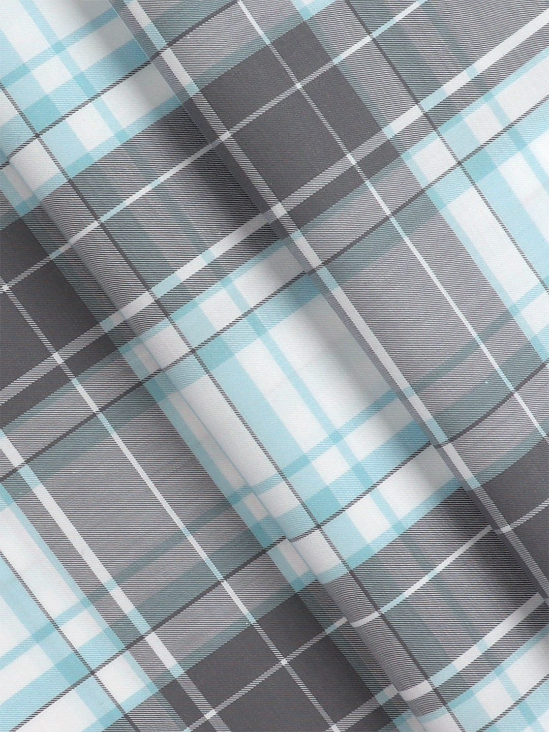 Men Cotton Checked Shirt Fabric Grey with White Cascade