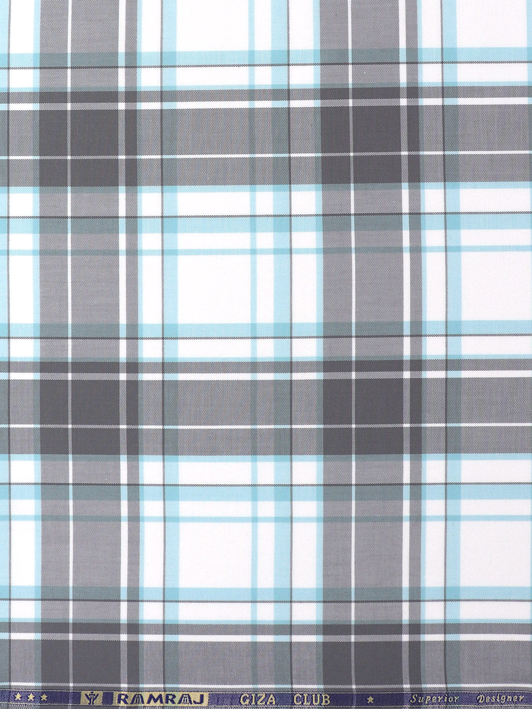 Men Cotton Checked Shirt Fabric Grey with White Cascade