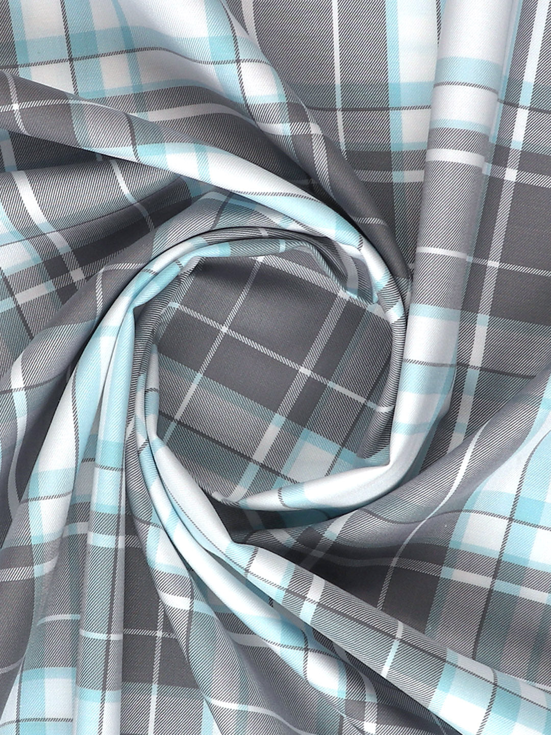 Men Cotton Checked Shirt Fabric Grey with White Cascade