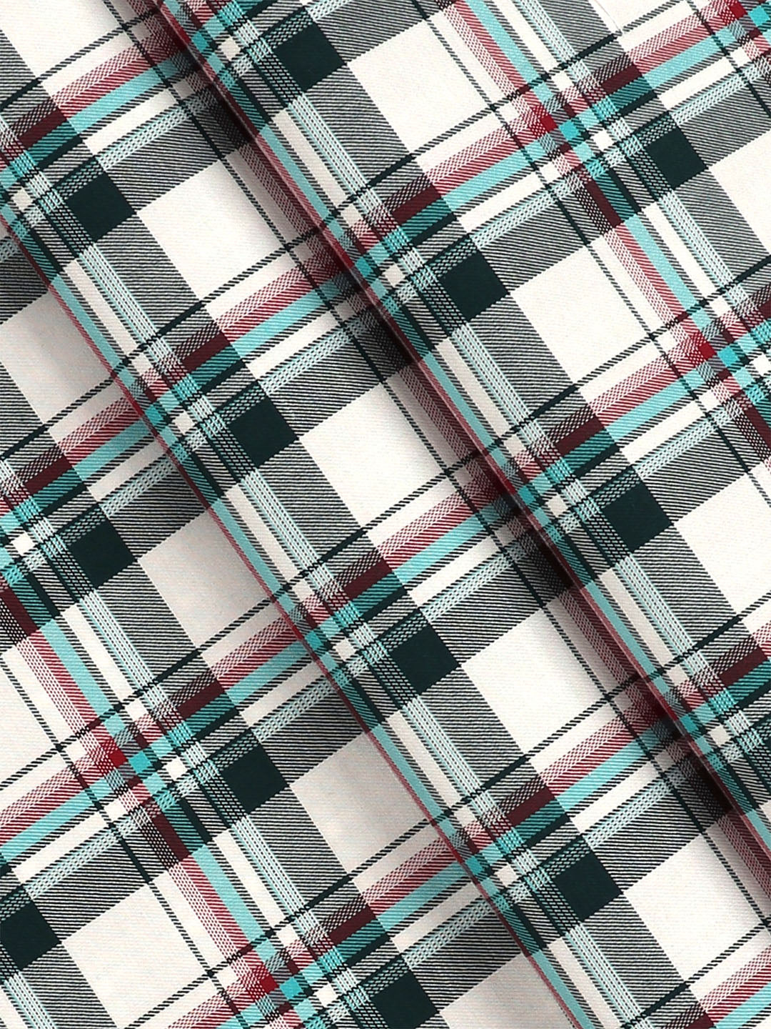 Men Giza Cotton Blend Checked Shirt Fabric White with Green Cascade