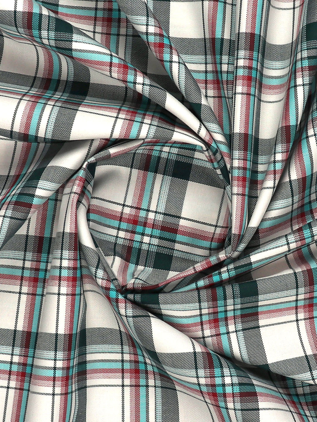 Men Giza Cotton Blend Checked Shirt Fabric White with Green Cascade
