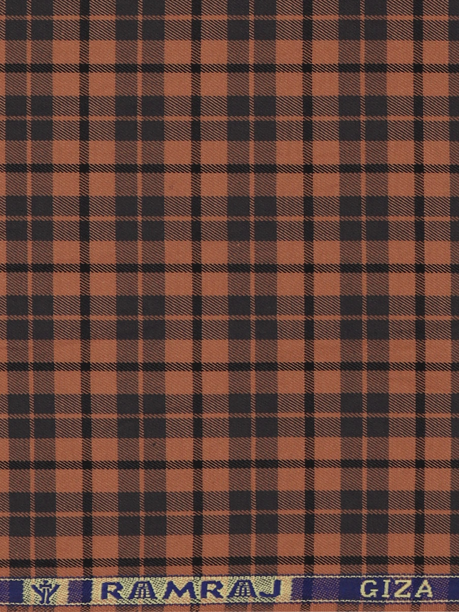 Men Giza Cotton Blend Checked Shirt Fabric Copper Cascade