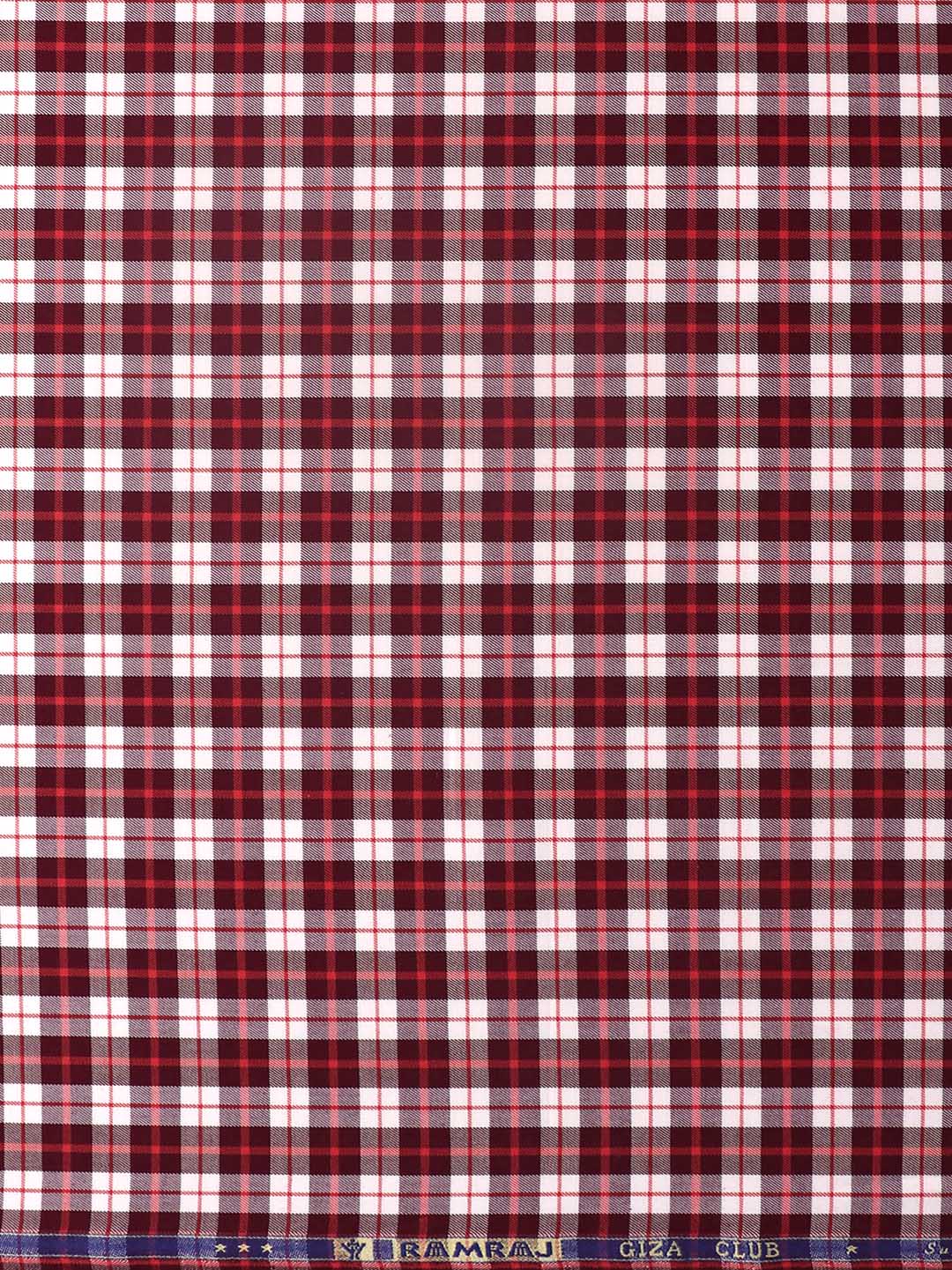 Men Giza Cotton Blend Checked Shirt Fabric Maroon Cascade
