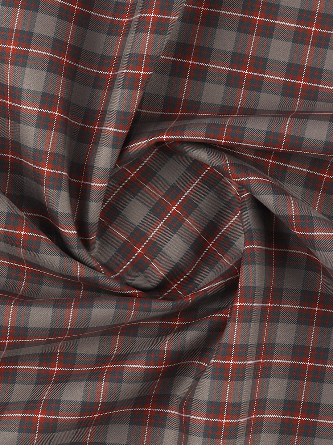 Men Giza Cotton Blend Checked Shirt Fabric Grey with Orange Cascade