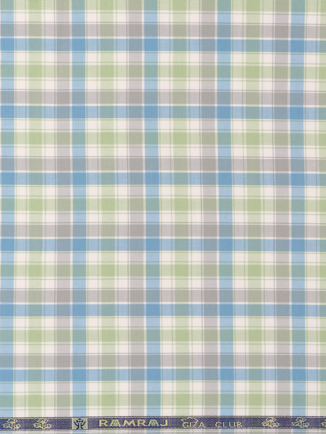 Men Giza Cotton Blend Checked Shirt Fabric Light Green with Blue Cascade