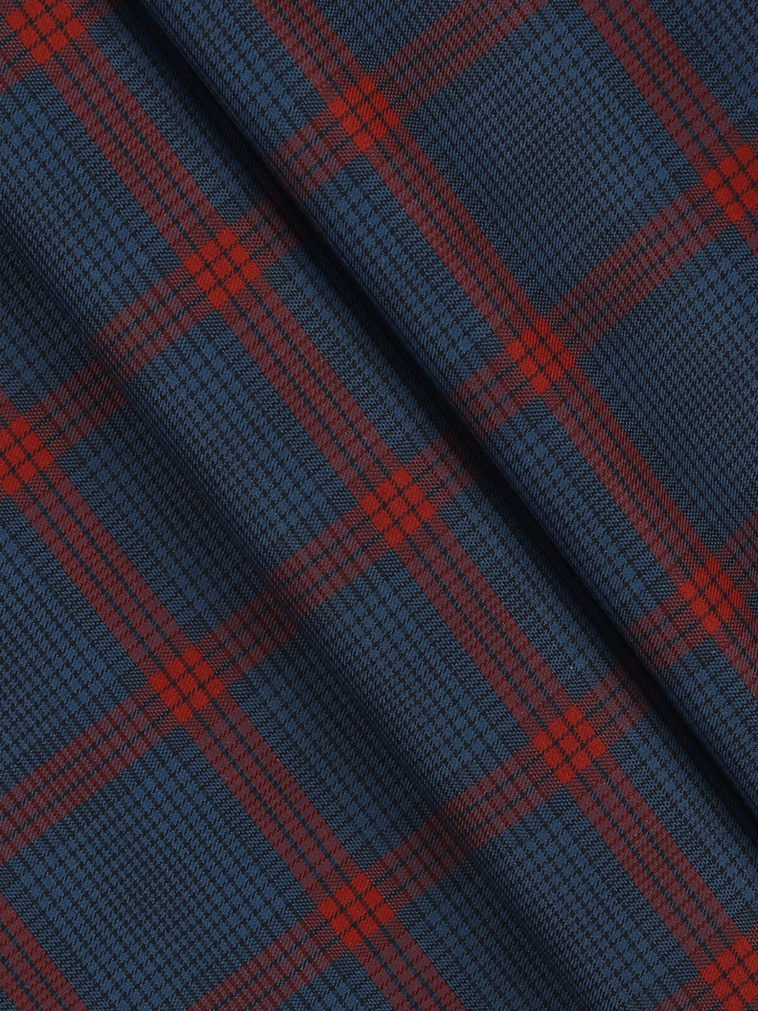 Men Giza Cotton Blend Checked Shirt Fabric Navy with Red Cascade