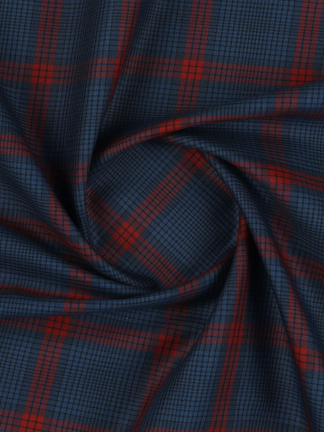 Giza Cotton Checked Shirt Fabric Blue with Red Cascade
