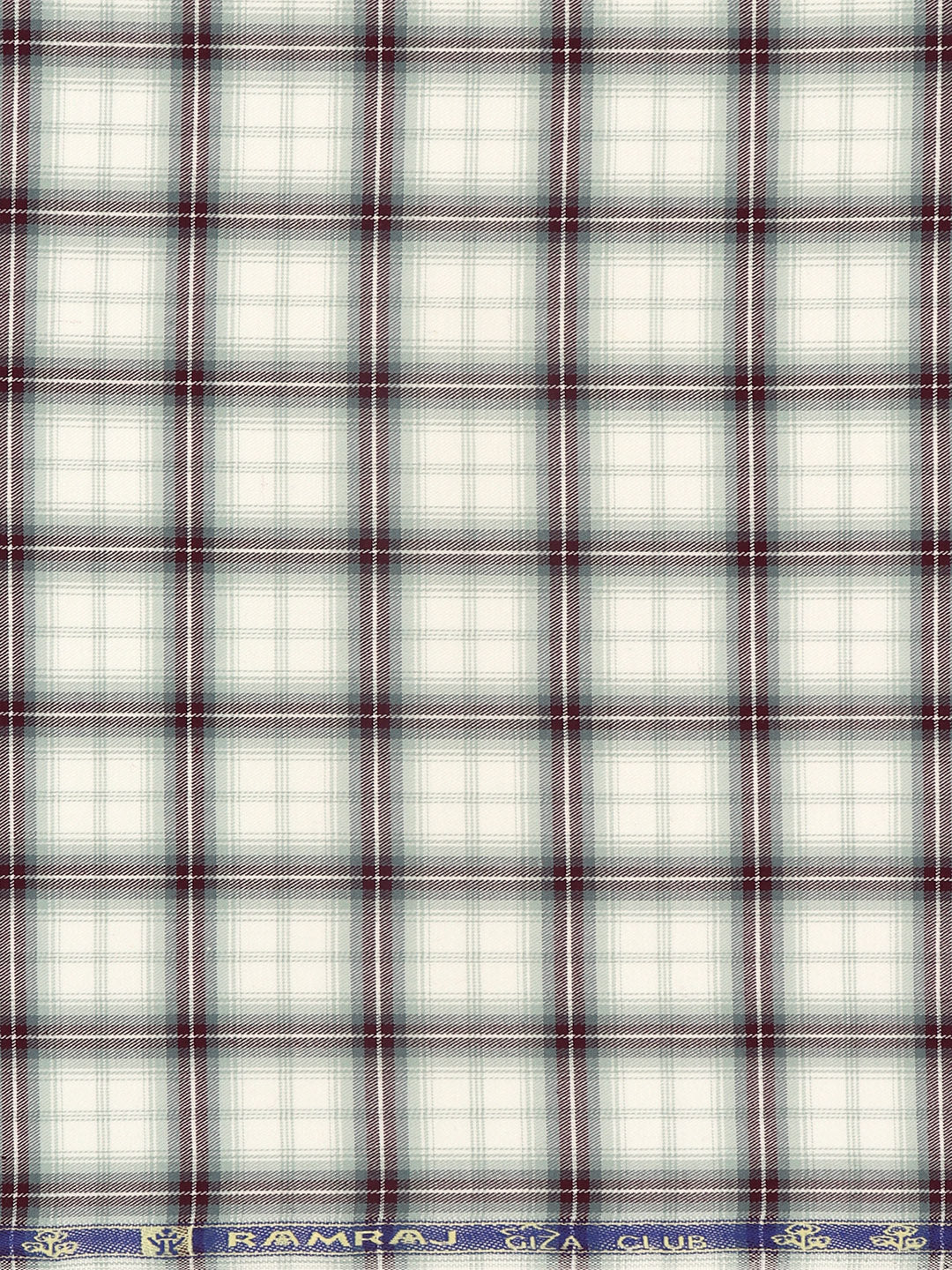 Men Giza Cotton Blend Checked Shirt Fabric White with Green Cascade