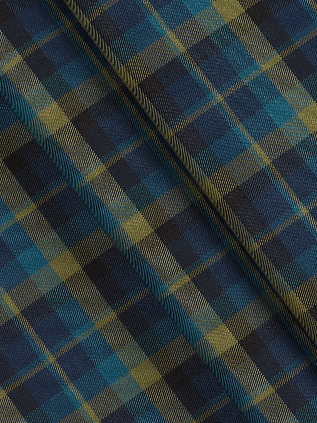 Giza Cotton Checked Shirt Fabric Blue with Green Cascade