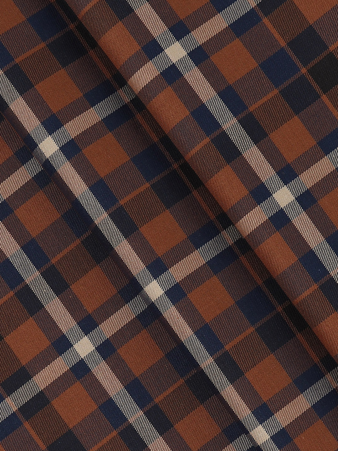 Men Giza Cotton Blend Checked Shirt Fabric Brown with Blue Cascade