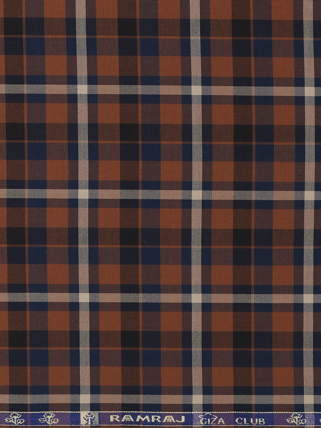 Men Giza Cotton Blend Checked Shirt Fabric Brown with Blue Cascade