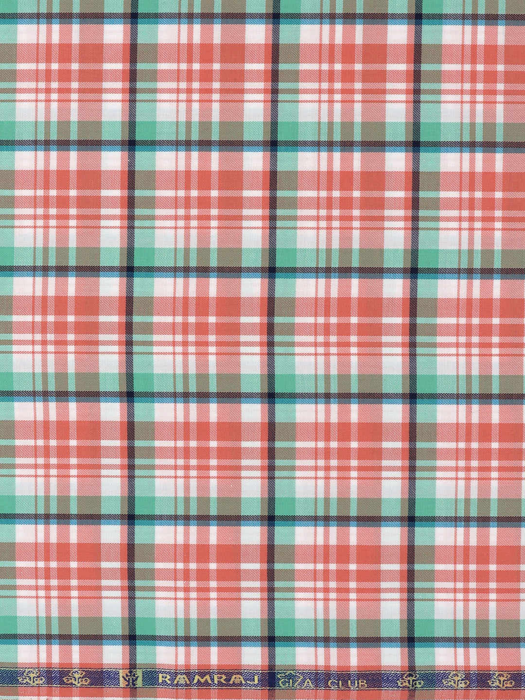 Men Giza Cotton Blend Checked Shirt Fabric Light Orange Cascade