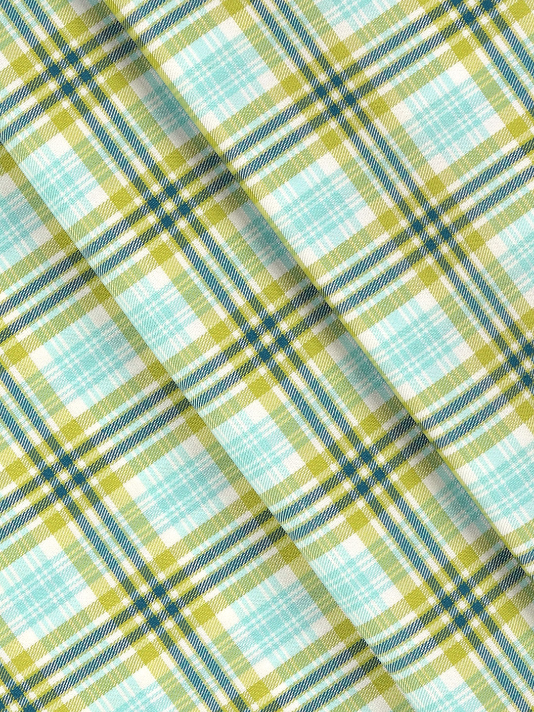 Men Giza Cotton Blend Checked Shirt Fabric Lemon Yellow Cascade