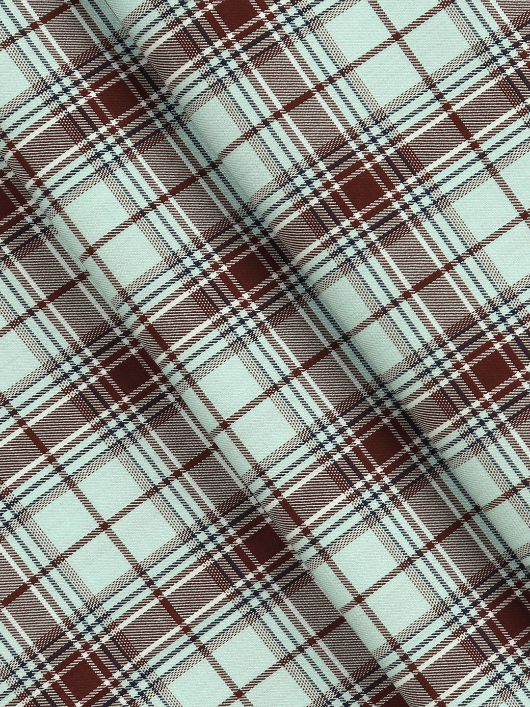 Men Giza Cotton Blend Checked Shirt Fabric Mint Green Cascade