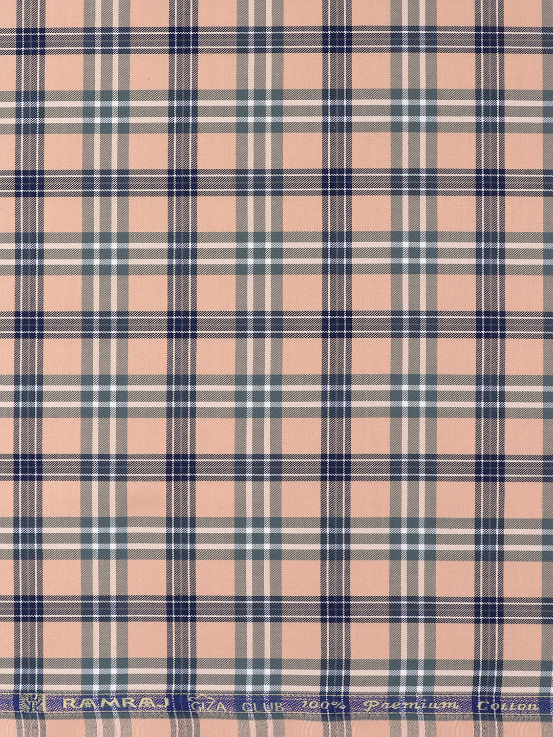 Giza Cotton Checked Shirt Fabric Peach with Blue Cascade