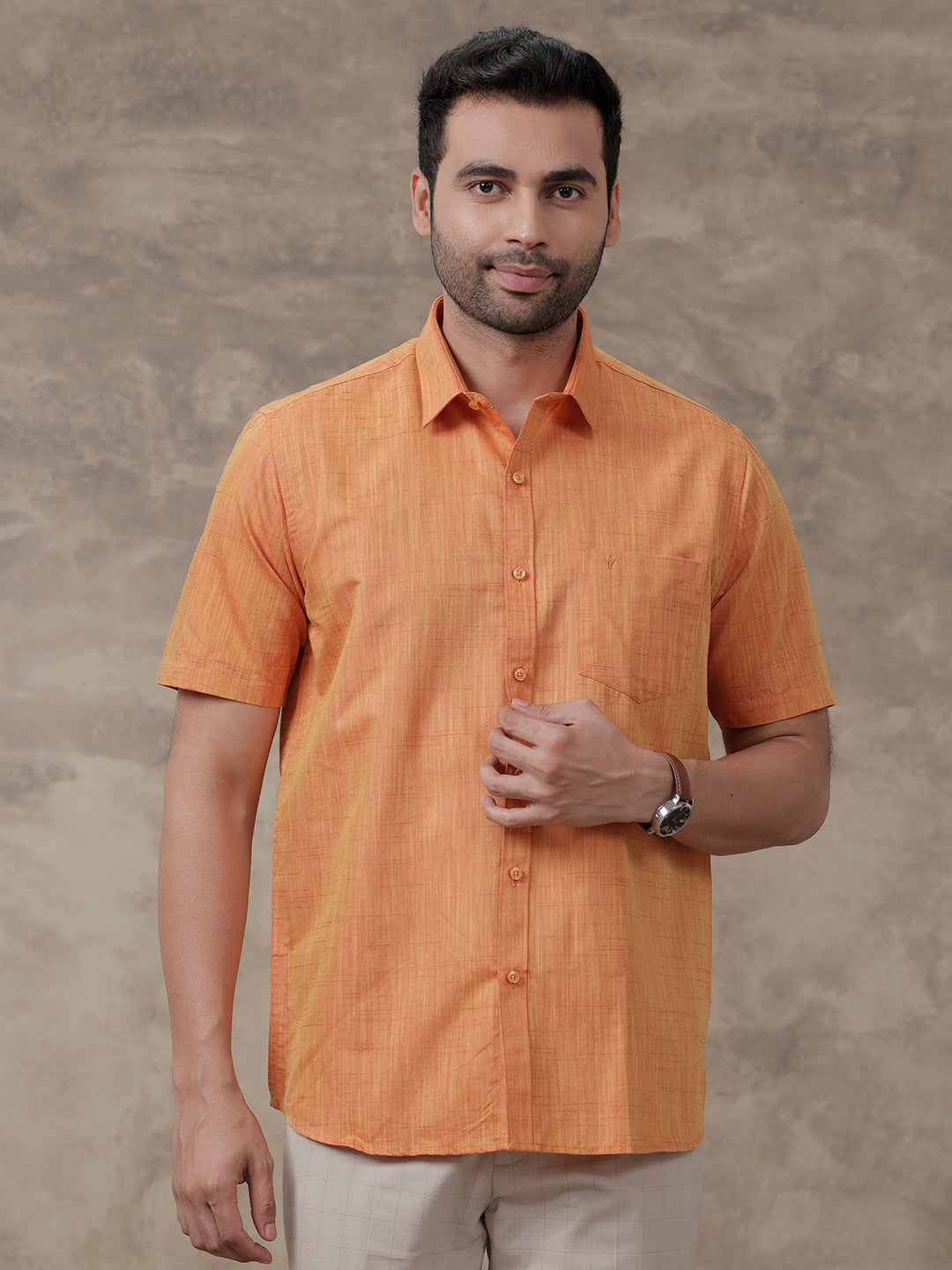 Men Cotton Rich Shirt Full Sleeves Light Orange T20 CR5