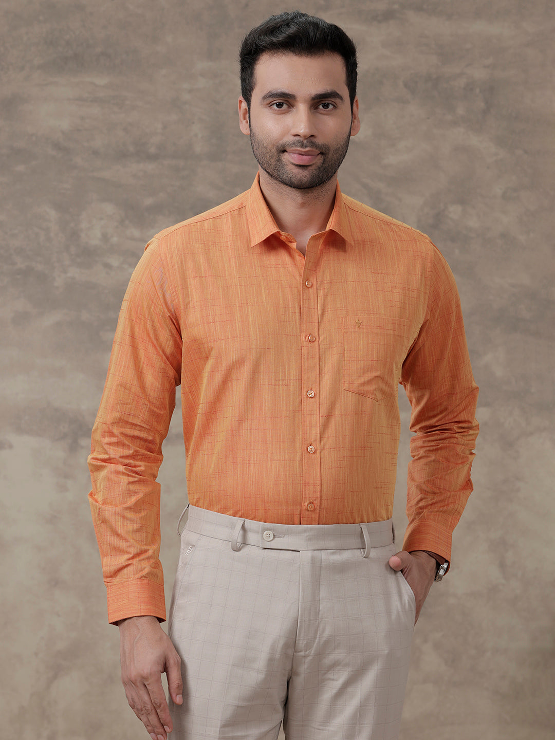 Men Cotton Rich Shirt Full Sleeves Light Orange T20 CR5