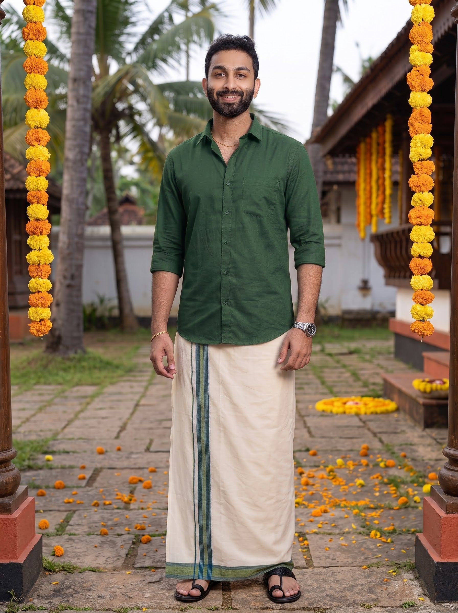 Double Layer 100% Cotton Cream Kora Dhoti with Colour Border - RKF05