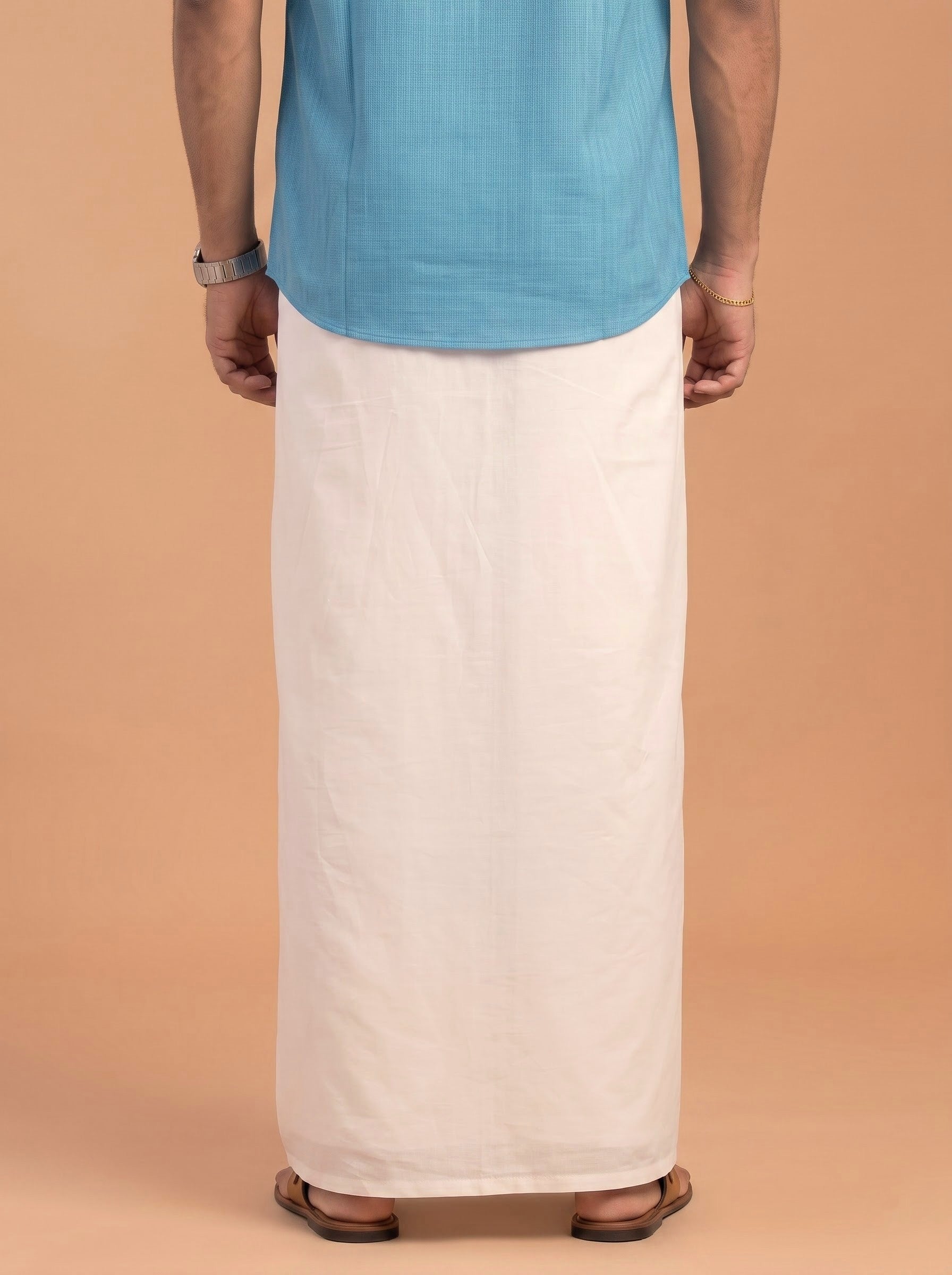 Double Layer 100% Cotton Cream Kora Dhoti with Colour Border - MK02