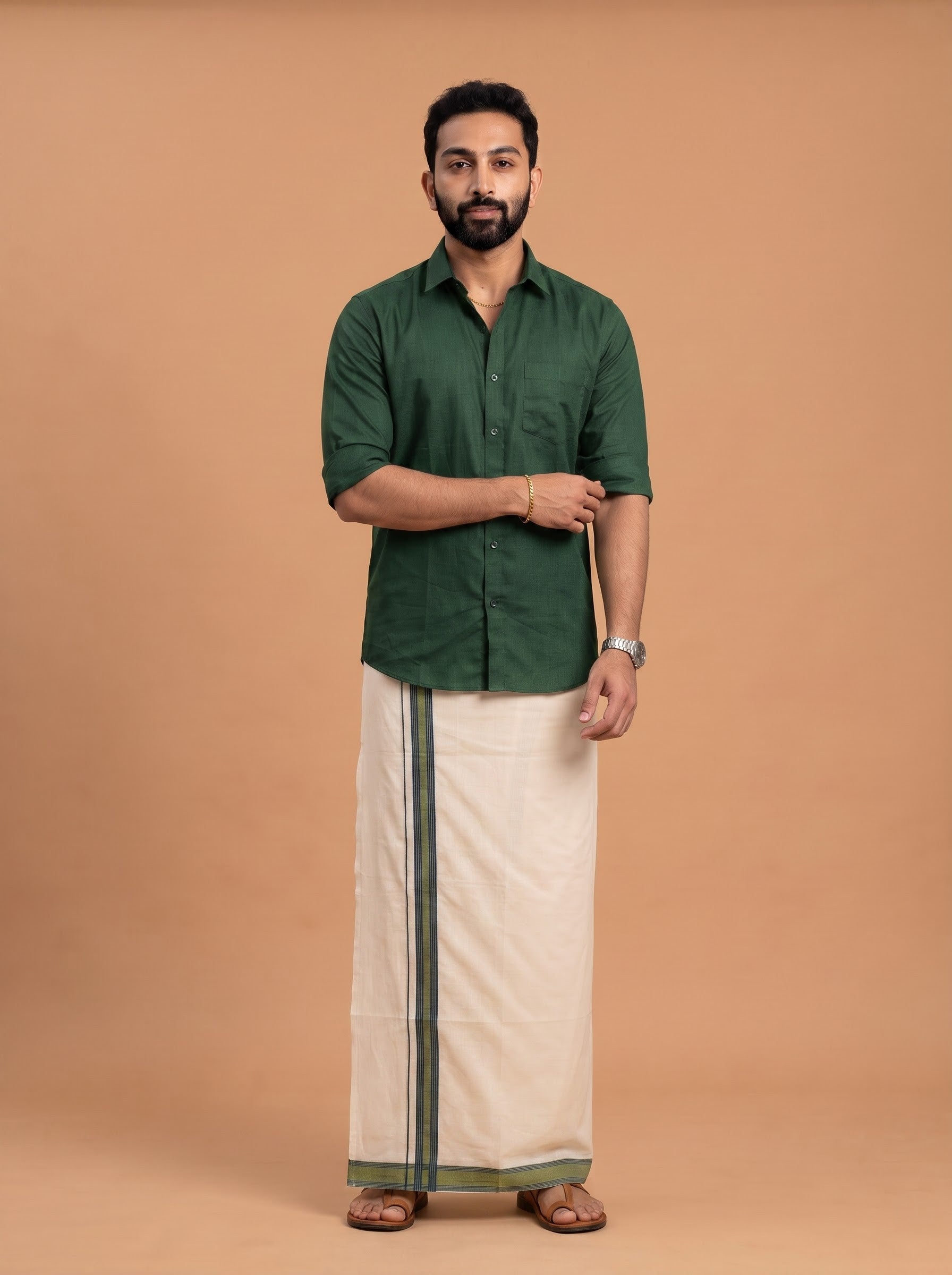 Double Layer 100% Cotton Cream Kora Dhoti with Colour Border - RKF05