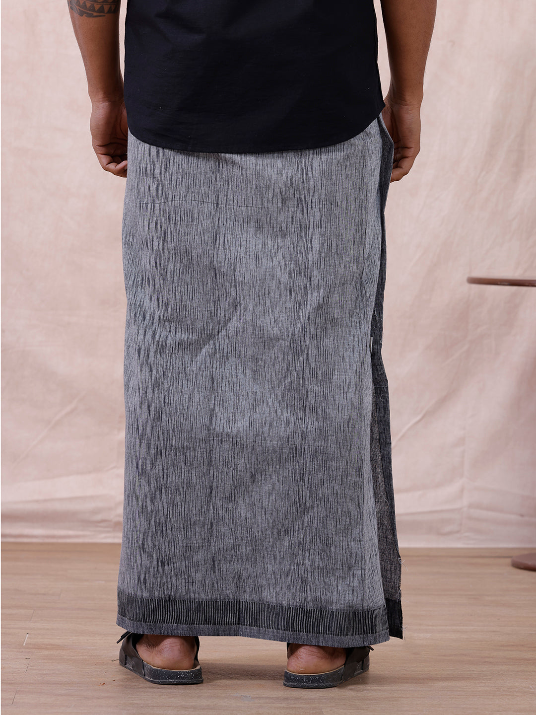 Men Cotton Blend Single Layer Grey Dhoti with Fancy Border Nitro Slub 02