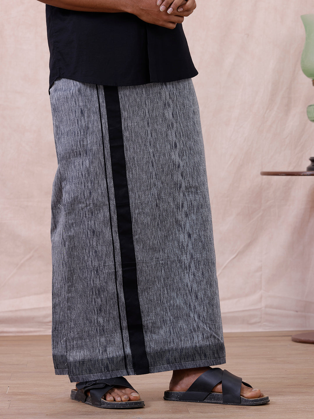 Men Cotton Blend Single Layer Grey Dhoti with Fancy Border Nitro Slub 02
