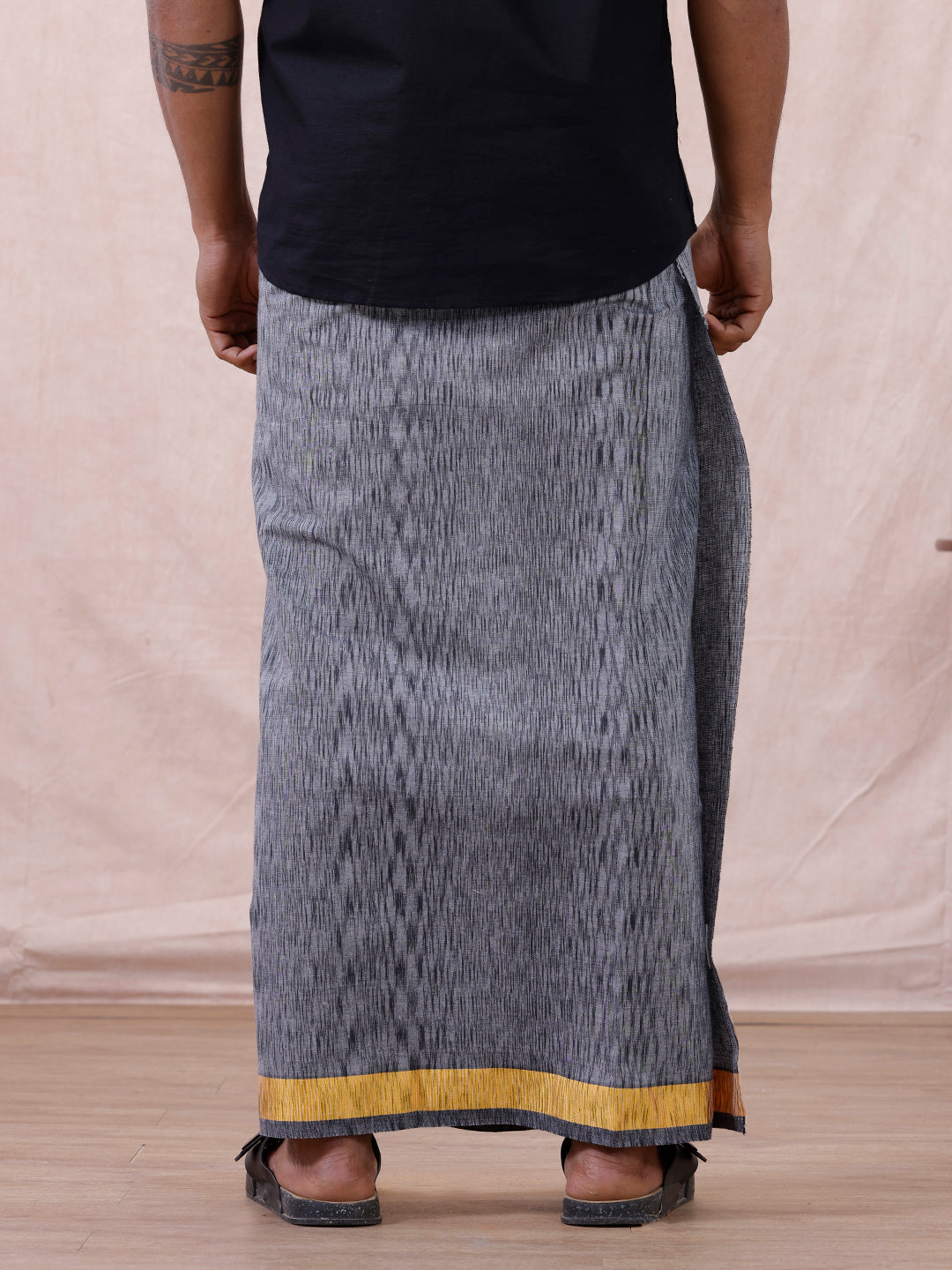 Men Cotton Blend Single Layer Grey Dhoti with Fancy Border Nitro Slub 03
